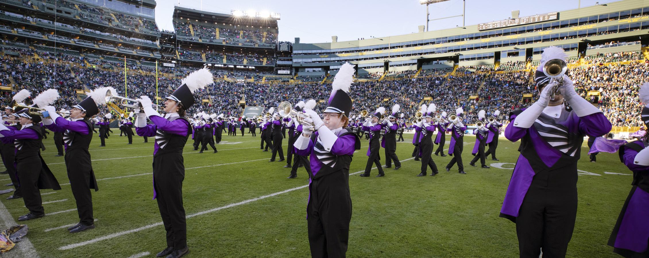 Marching Band formation on the football field.