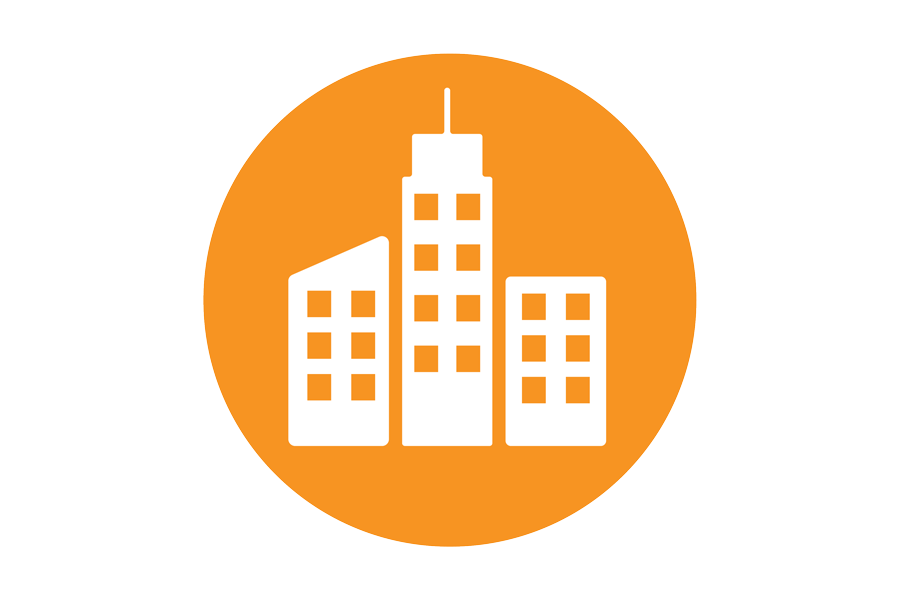 orange icon of skyscrapers