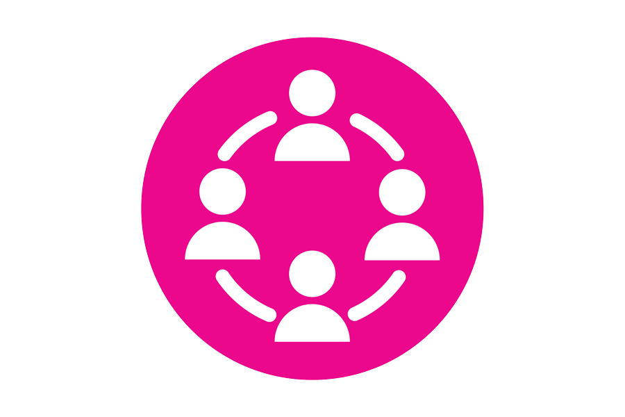 Icon of people in a circle with a pink background