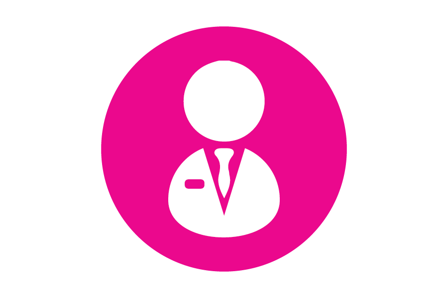 pink icon of a person wearing a suit and tie