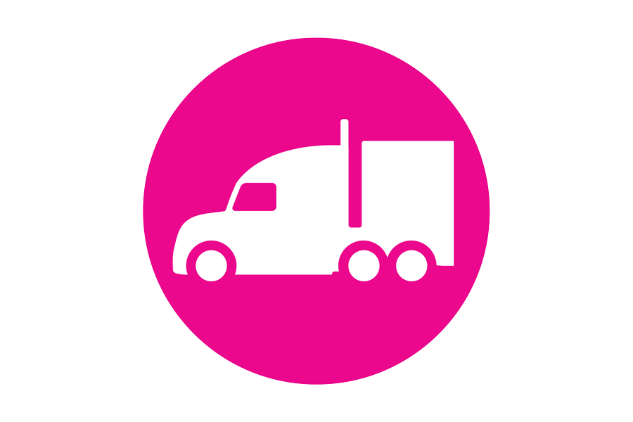 White semi truck graphic on a pink background.