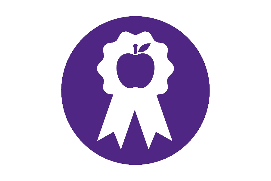 Purple icon of a badge