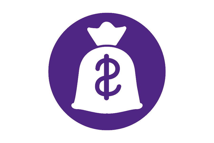 Bag of money on a purple background