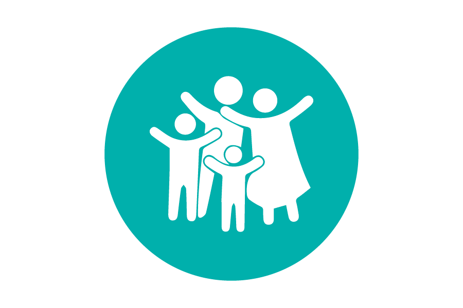 Icon of a family on a teal background