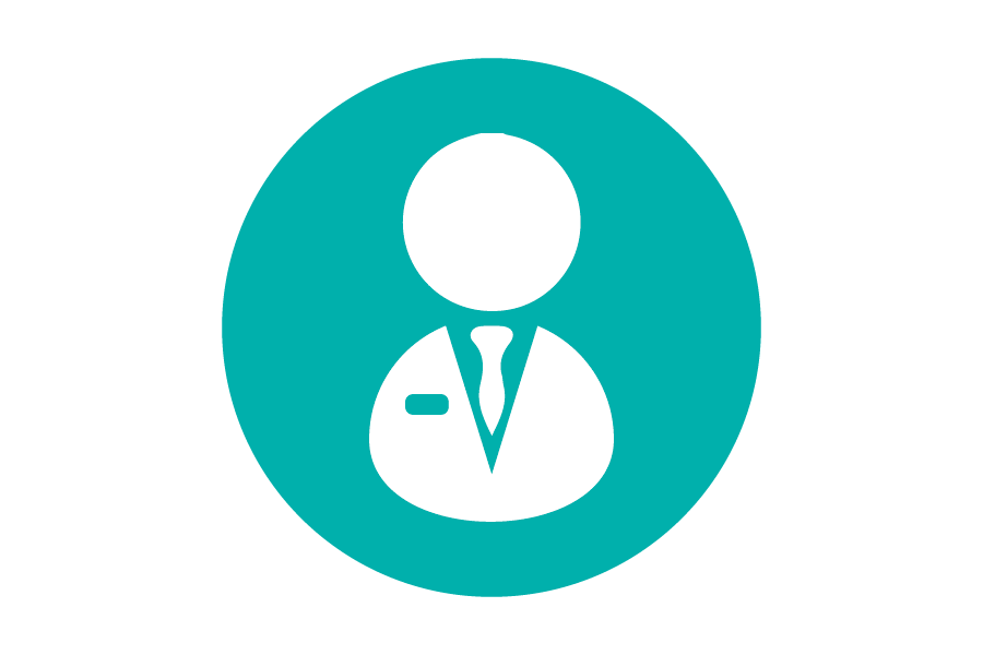 Teal icon of a person wearing a suit and tie