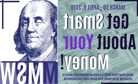 Money Smart Week poster featuring a winking Benjamin Franklin and the text 'Get Smart About Your Money!'